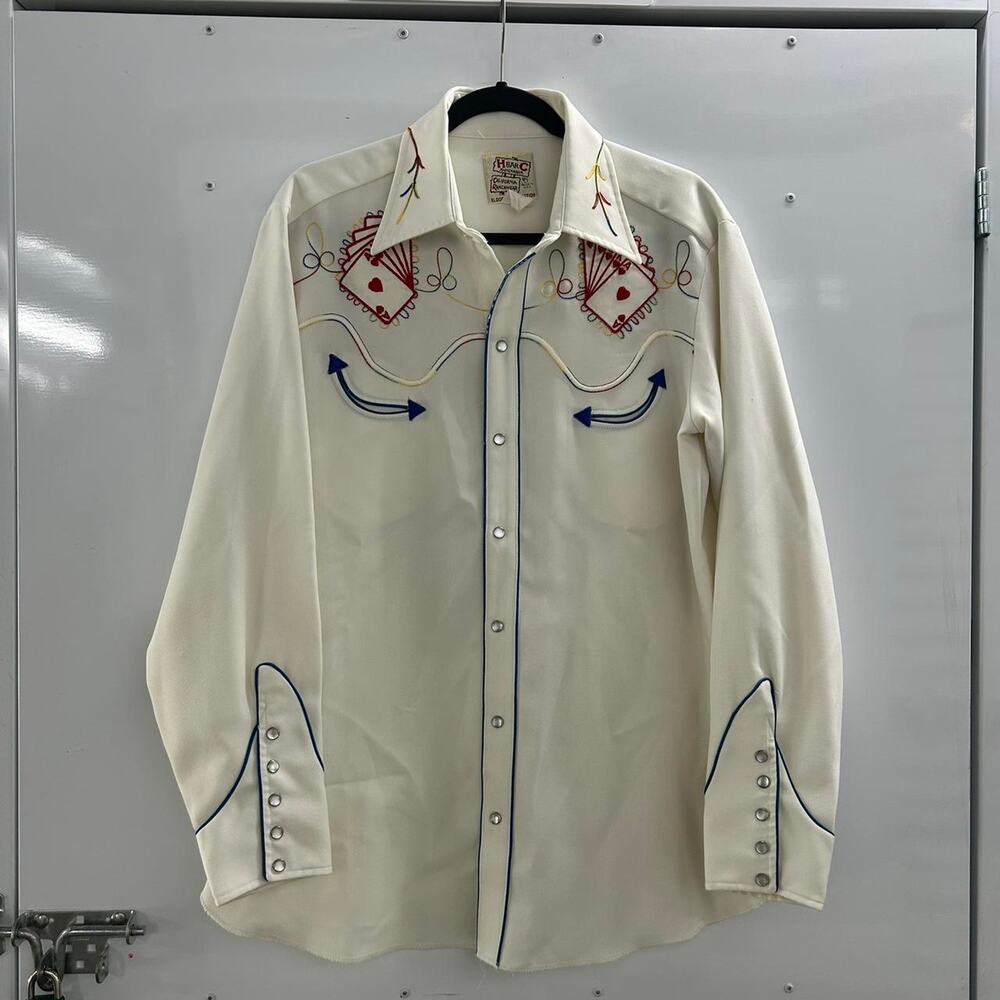 VTG 70s/80s Cream embroidered H Bar C western Pearl shirt
